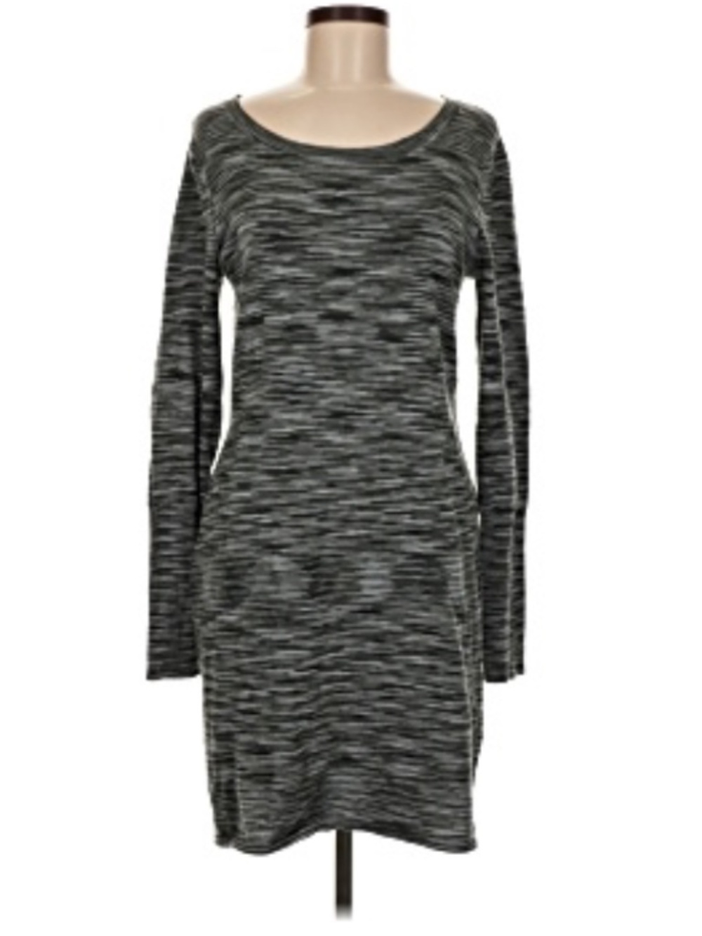Daisy Fuentes Marled Sweater Dress Small Gray Black Knit Bodycon Midi Cozy